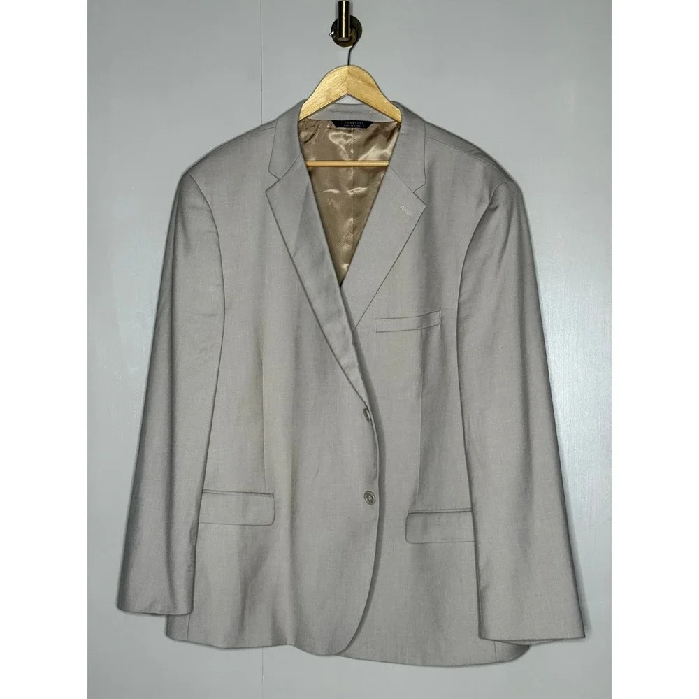 Caravelli Italy Mens Beige Oxford 2B Blazer Superior 150s Sport‎ Coat 44R 54R